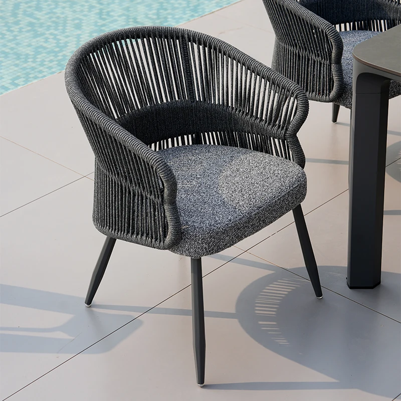 &y  Luxury Aluminum Outdoor Furniture Set Modern Patio Garden Dining Table and Rope Chairs Waterproof Eco-Friendly