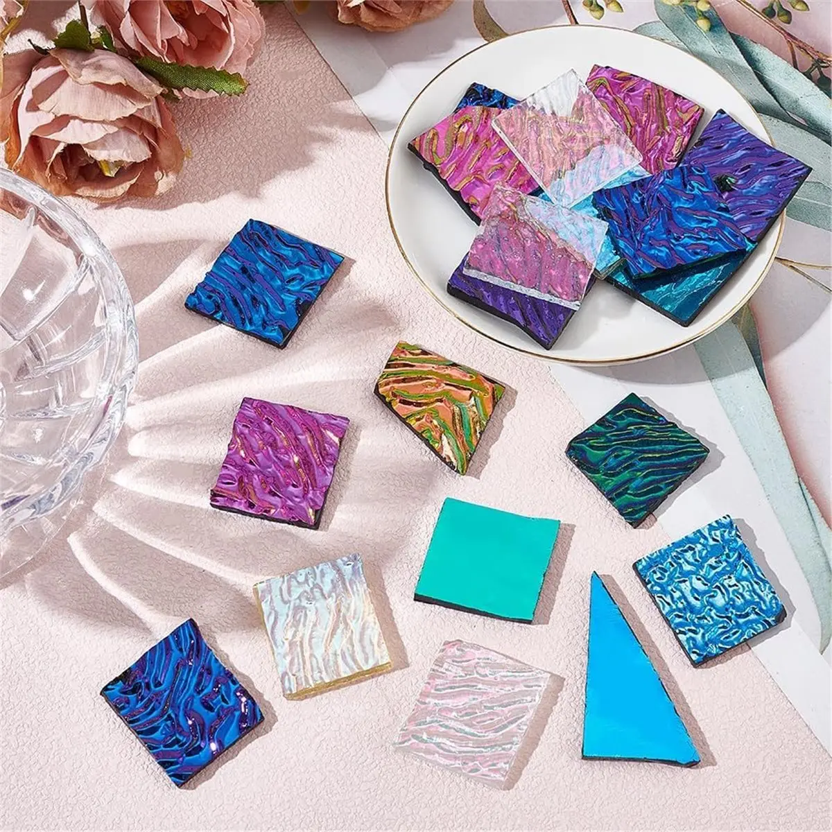 Fusible Glass Sheets 112G Dichroic Glass Scrap Microwave Kiln Art Pieces Mixed Color for Jewelry Making Supplies Crafts