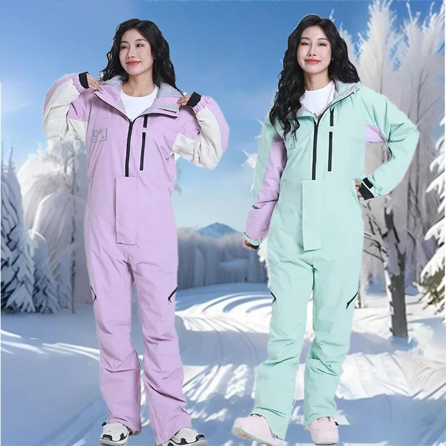 Ski Suit Outdoor Sports Female Jumpsuit Hooded One Piece Women Snowsuit Mountain Windproof Snowboard Wear Tracksuit Ski Clothing AliExpress