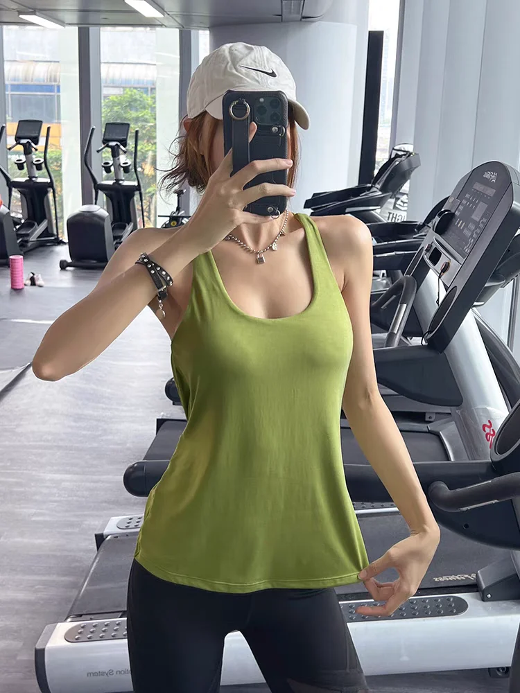 Women's Yoga Back Vest Shockproof Running Sports Bra Quick Drying Breathable Fitness Top Shirt with Chest Cushion for Summer image 3