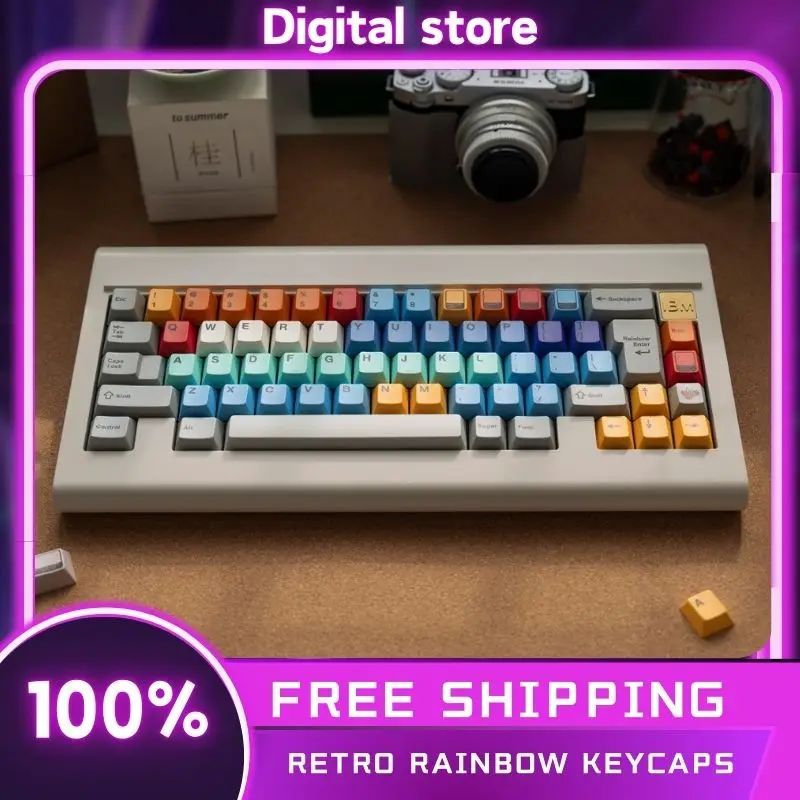 

FBB Retro Rainbow Keycaps 179 Keycaps Original Retro PBT Heat Sublimation Customized Mechanical Keyboard Keycaps Custom Gifts