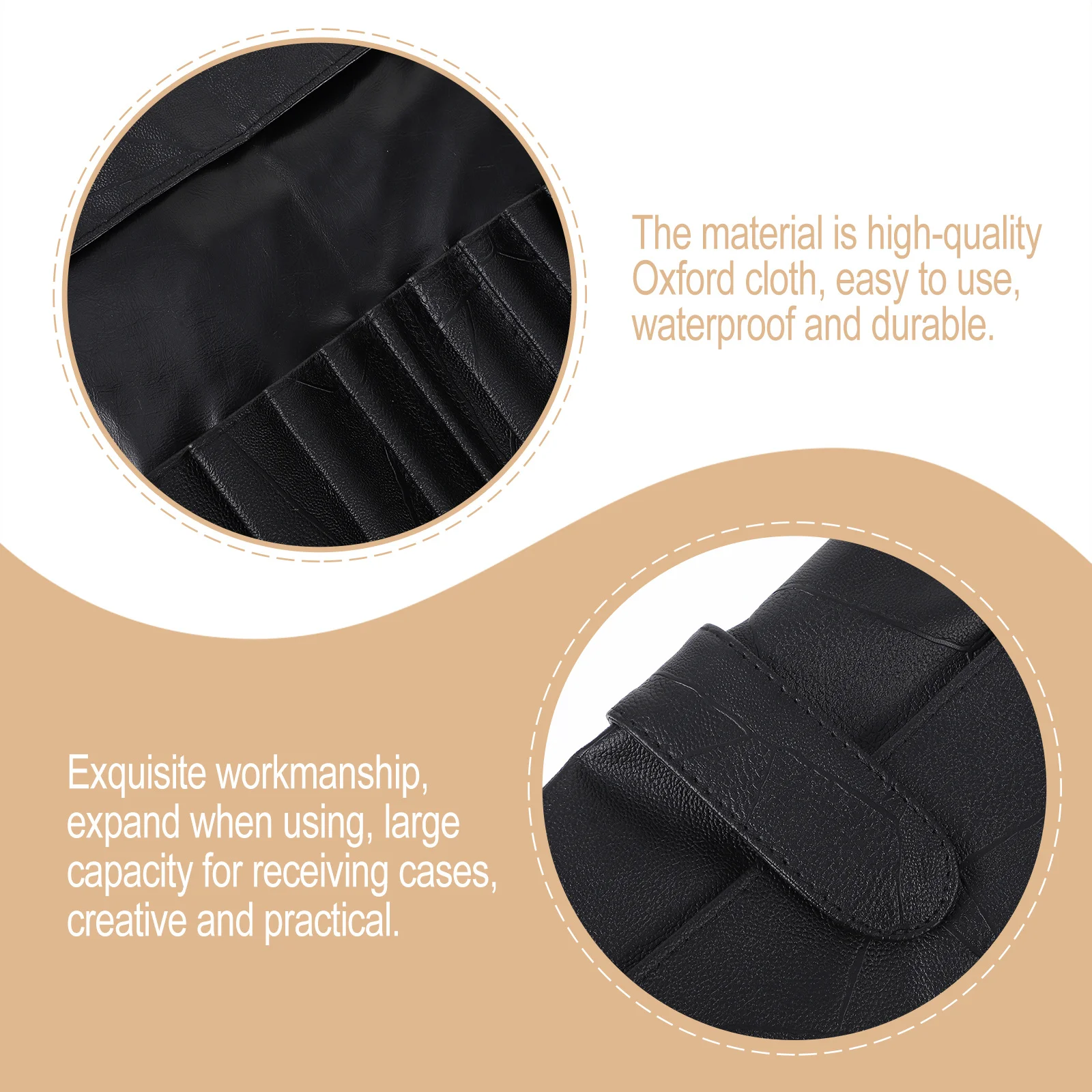 

Makeup Tool Kit with 12 Elastic Slots Fashionable Black Rolling Case for Brushes Foundation Blush Travel Organizer