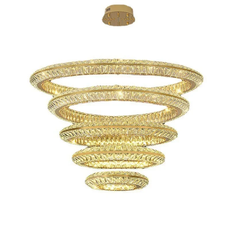 Crystal chandelier, high-end atmospheric living room light, high-end luxury circle lamp, villa hollow lamp