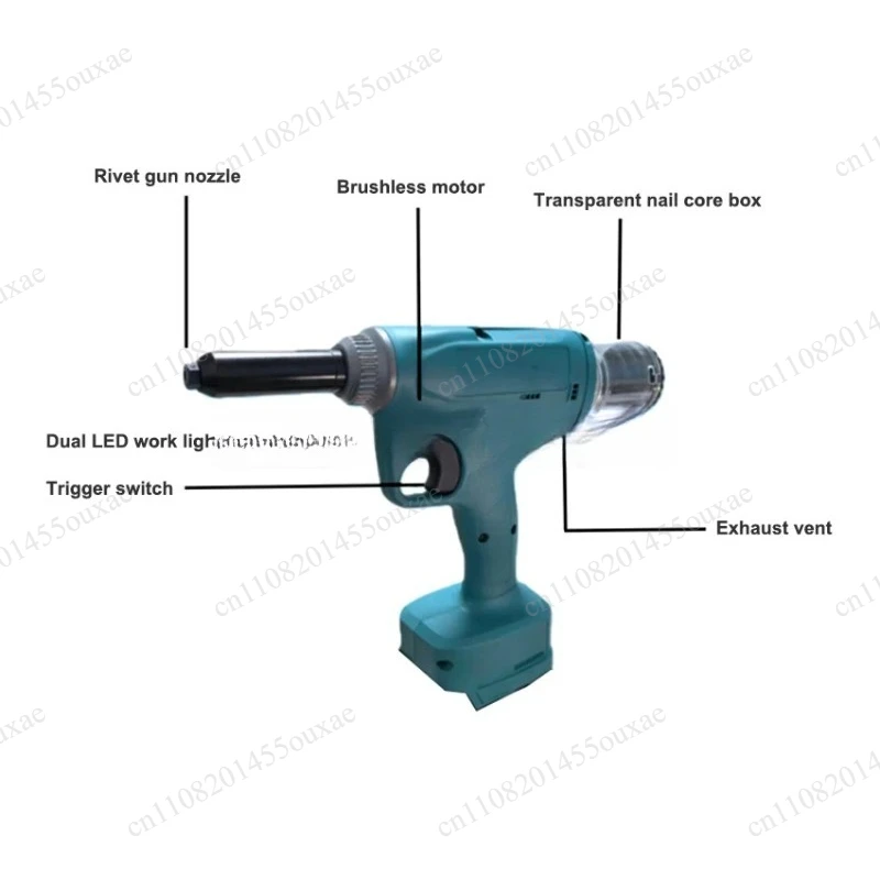 Industrial Grade Electric Riveting Tool 20KN Tension Cordless Rivet Gun 18V For 2.4mm To 6.4mm Rivet Operation
