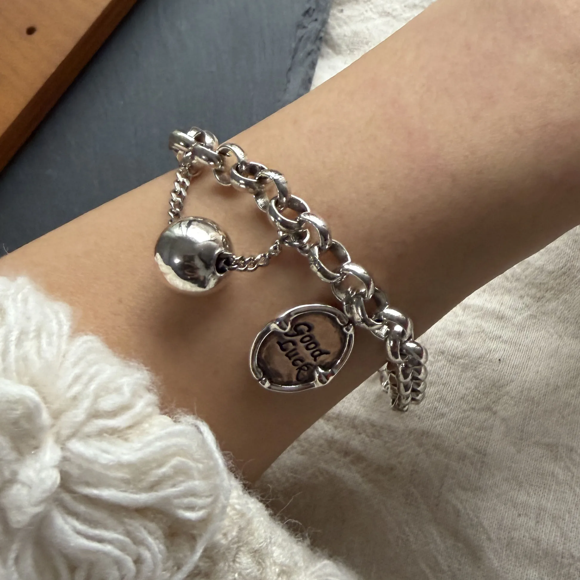 925 Sterling Silver Bracelets for Women Men String Accessories Trend Vintage Letter Ball Pendant Party Jewelry Gift