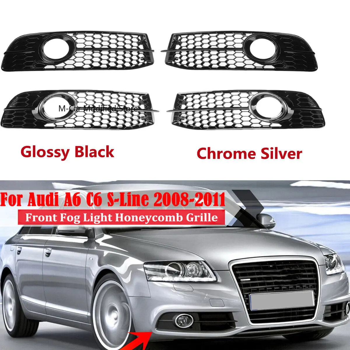 Kratka przednia do Audi A6 C6 S-line S-Facelifted 2008-2011 Przedni zderzak Światło przeciwmgielne Osłona kratki o strukturze plastra miodu 4F 0807681 Q01C