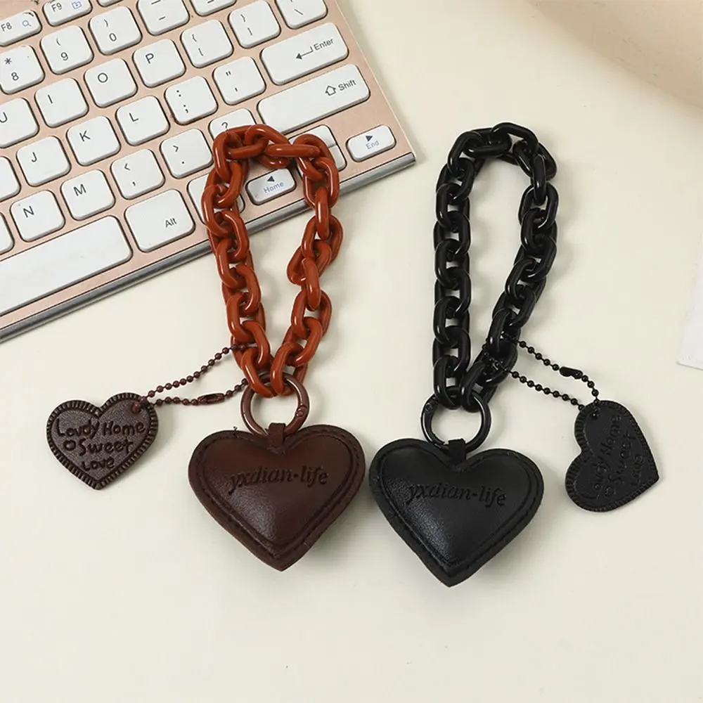 Gantungan Kunci Bisbol Kulit Cokelat dengan Liontin Hati dan Pita, Tali Gantungan Tas, Aksesoris Gantungan Kunci Vintage Y2k untuk Wanita
