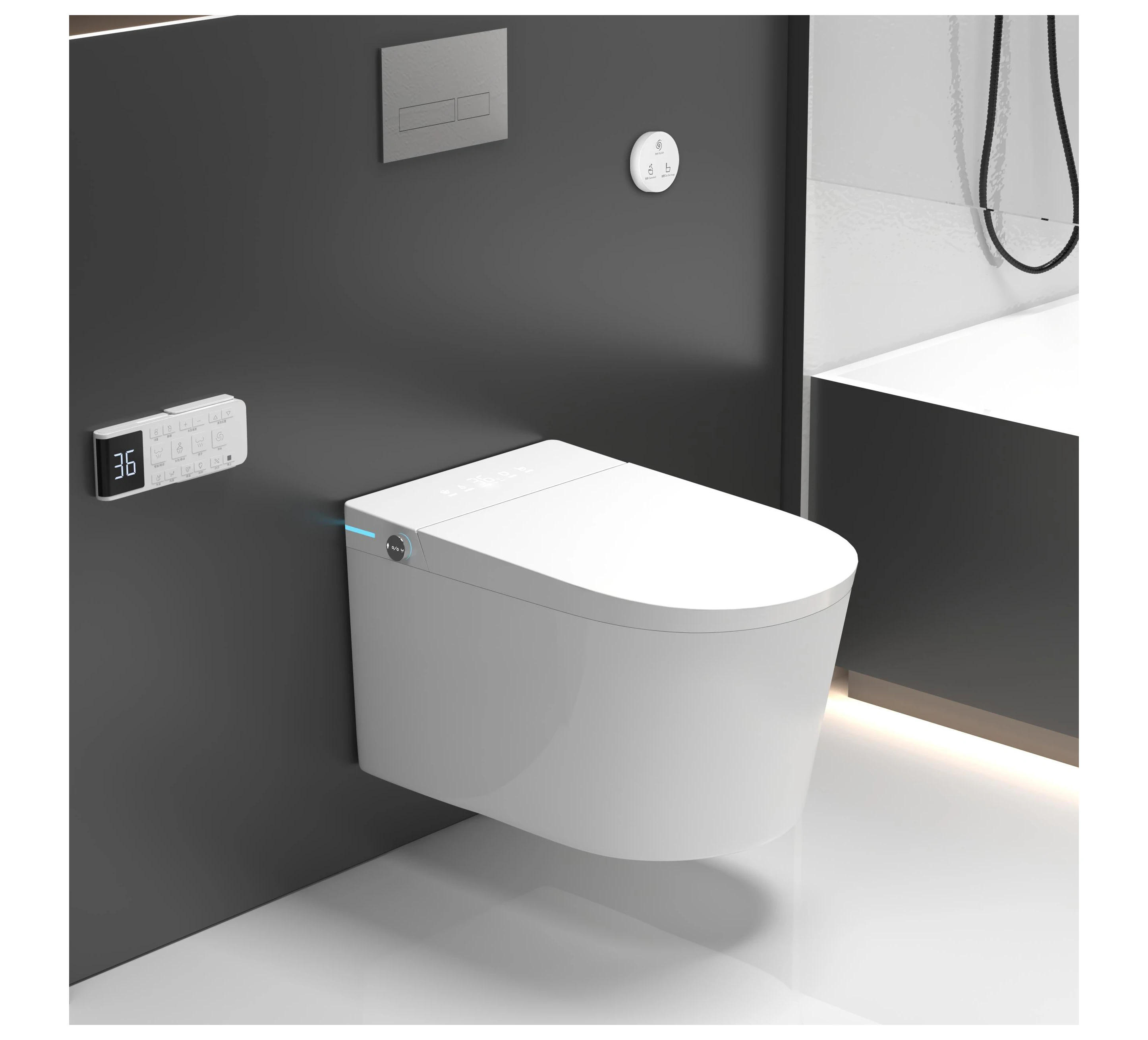 

Новый стиль: 58-сантиметровый керамический подвесной унитаз без ободка с электрическим смывом и голосовым управлением, встраиваемый в стену