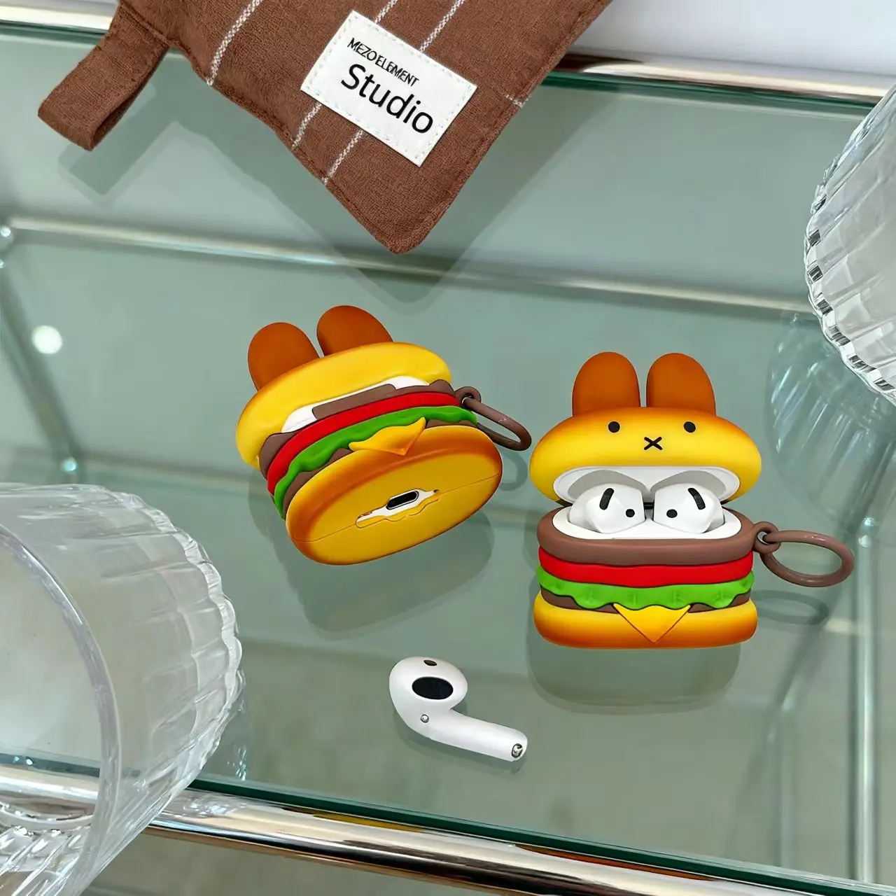 미피 토끼 이어폰 케이스 슈퍼 귀여운 애니메이션 영감 디자인 만화 창의적 버거 스타일 카와이 새로운 이어폰 케이스 소녀 선물