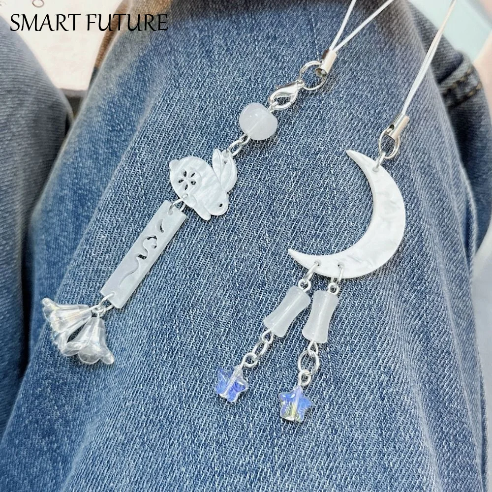 

Акриловые подвески для телефона с луной и звездой, кролик, сделай сам, ручная работа, облачные цепочки для телефона, подвесной шнур, фестиваль середины осени, мобильный ремешок