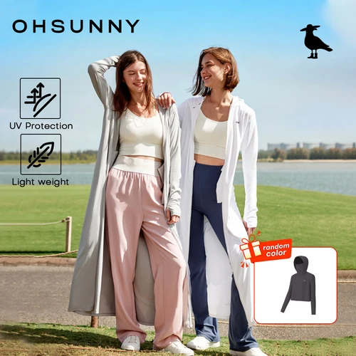 Imagen 1 del producto OhSunny gabardina con protección solar para mujer Abaya transpirable al aire libre senderismo Camping Casual chaqueta larga con cremallera bidireccional UPF50 +