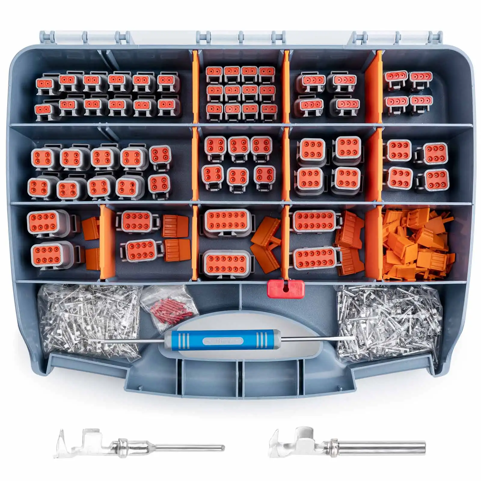 JRready ST6331 414PCS Deutsch DTM Connectors kit,2-12 Pin Gray Waterproof DTM Connector, Size 20 Stamped Pin Sockets(16-22 AWG)