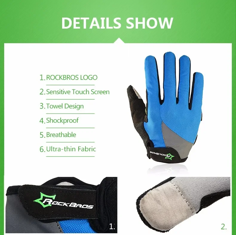 ROCKBROS Fahrradhandschuhe, atmungsaktiv, Vollfinger-Fahrradhandschuhe, Herren und Damen, Frühling, Bildschirm, Touch, Sport, MTB, Straße, lange Fahrradhandschuhe – Detail 6