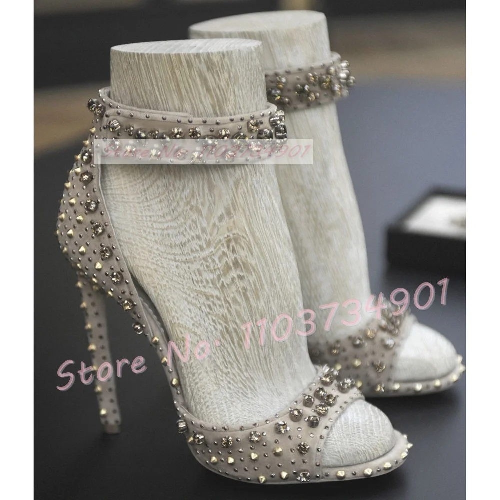 

Crystal Rivets Open Toe Sandals Women Sexy Ankle Strap Stiletto High Heels Shoes Ladies Luxury Chic Elegant Cover Heel Sandals