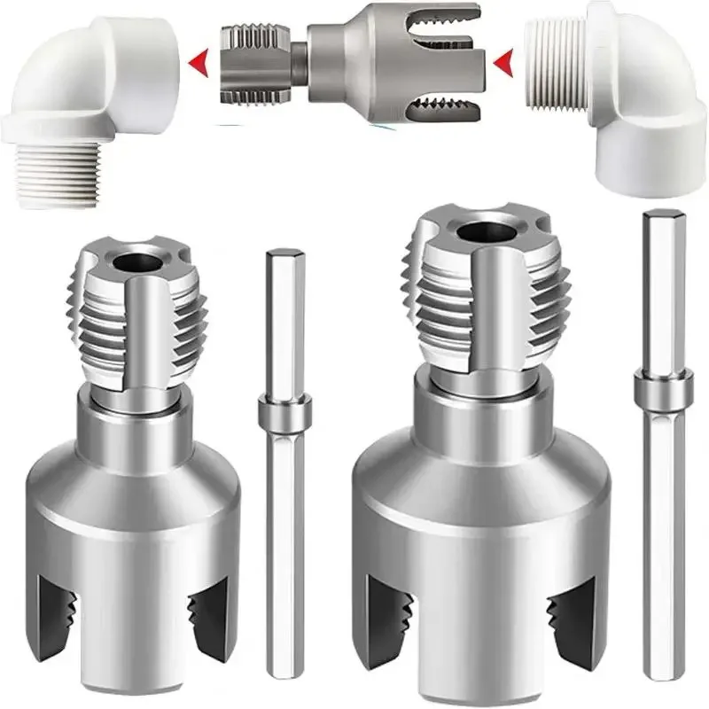 1/2' 3/4' Pipe Thread Cutting Tool Internal & External Pipe Threading Tools Electric Drill Compatible for PPR/MPP/PVC Pipes Etc