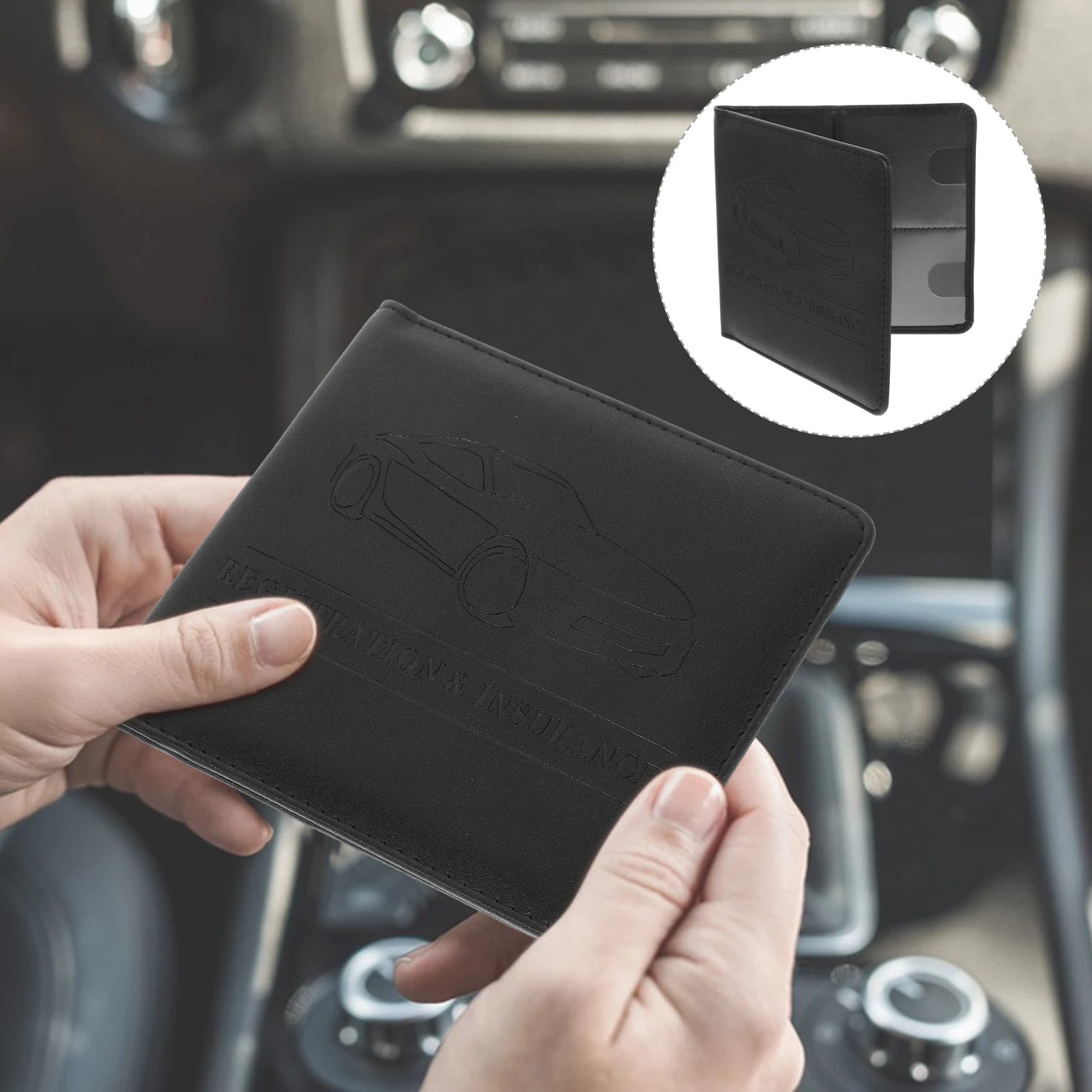 

Insurance Protection Registration Holder For Car Sleeve PU Document Organizer Black Car Paperwork Holder Storage Wallet