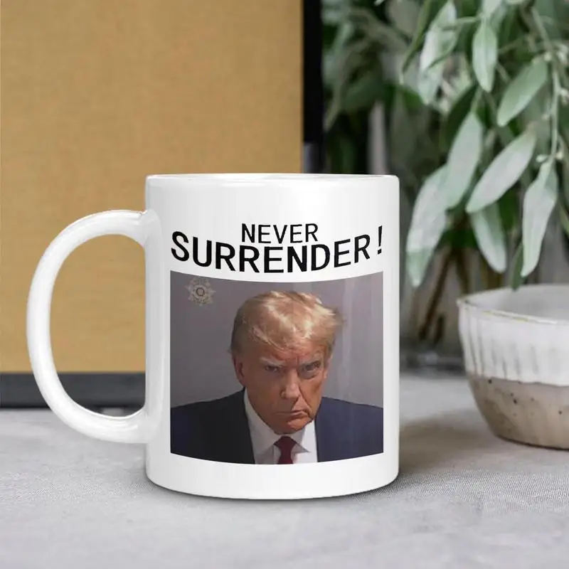 Never Surrender Ceramic Mug Trump Pattern Coffee Cup Never Surrender Funny Trump Mugshot Coffee Cup For Coffee Juice Whiskey