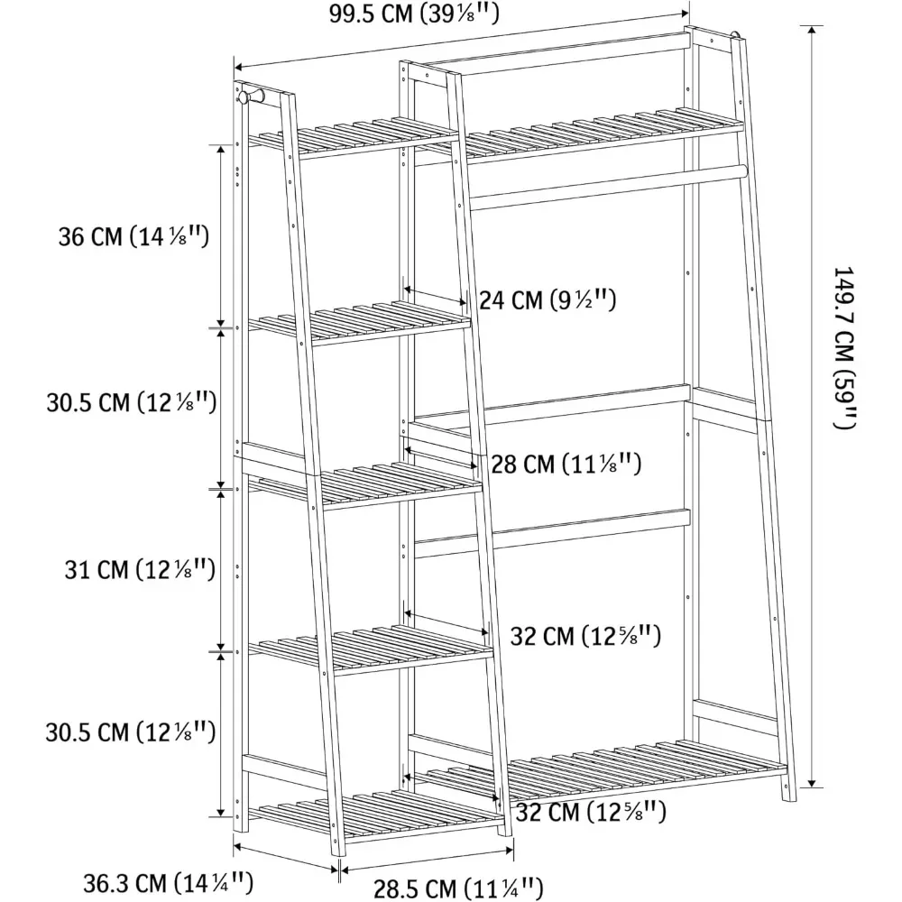 Bambu Vestuário Rack com Prateleiras, pendurado vestuário Rack para sala de estar, quarto, entrada, banheiro