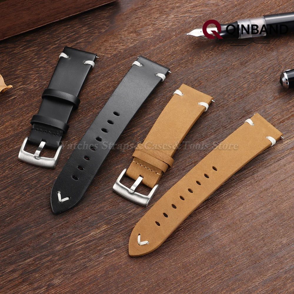 20mm 22mm Rindsleder Vintage Öl-Wachs Handgefertigtes Armband Braun Schwarz Universelles Uhrenarmband für Seiko für Omega für Herren Damen Zubehör – Detail 2