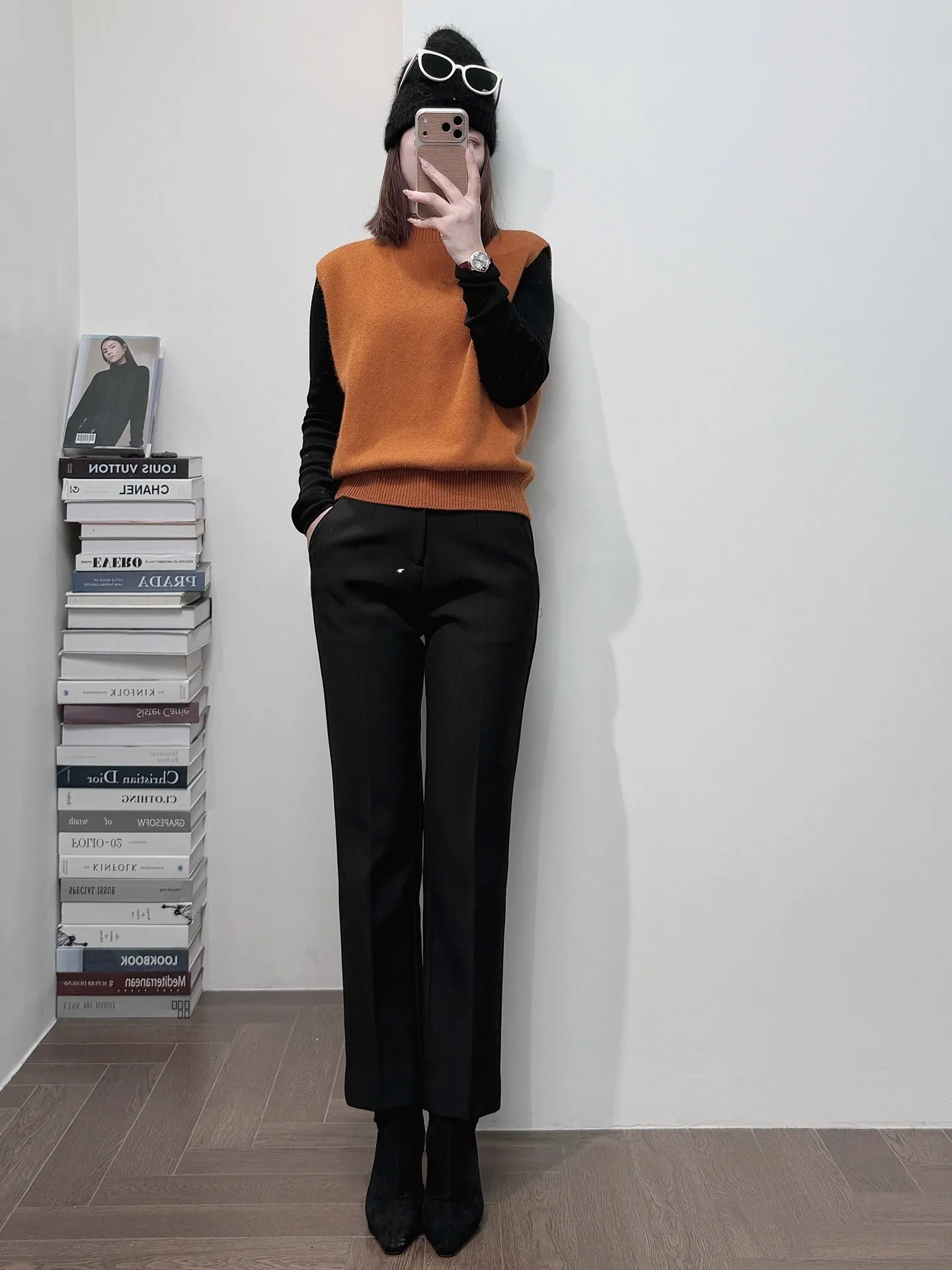 

Orange Knitted Sweater f High Collar Ba Split Super Beautiful Color Commute Sle Single Wear Pure Color round Ne Sweater