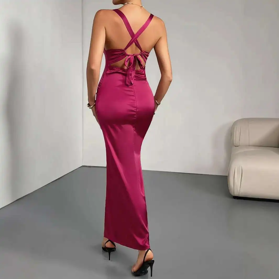 

Ins Style Summer New Vacation Style Temperament Sexy Slim Fit Long Skirt Lace Patchwork Slit Suspender Dress Robe Vestido Women