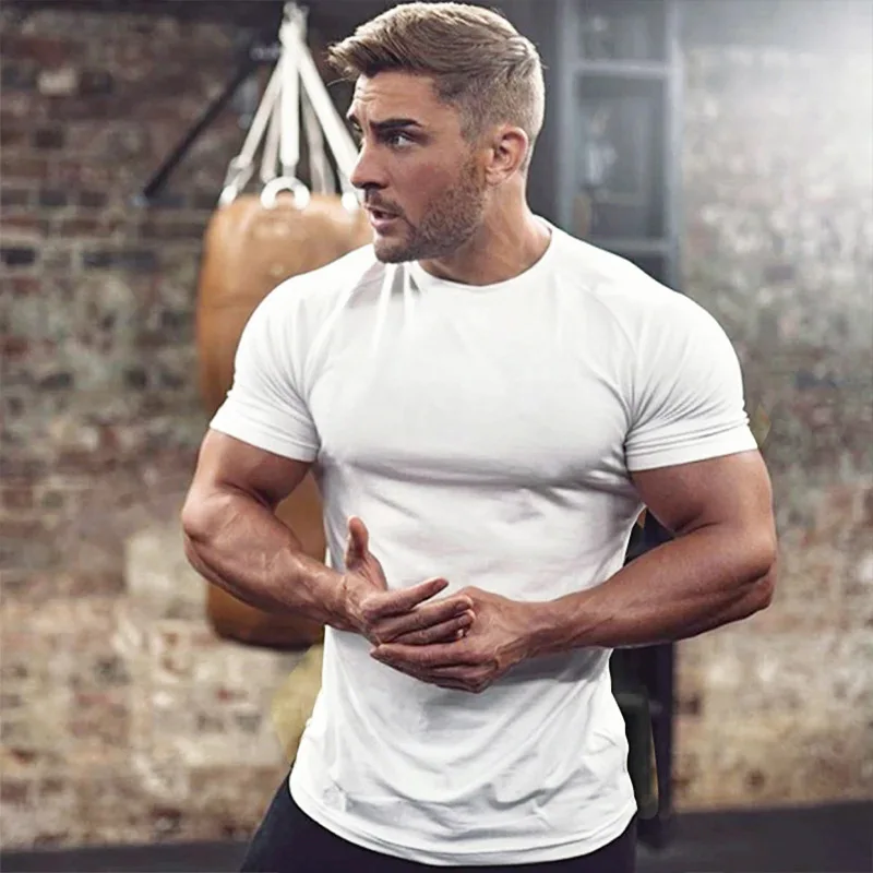 

Solid Color Fitness Men's Crew Neck Sports Cotton T-Shirt Muscle Short Sleeves