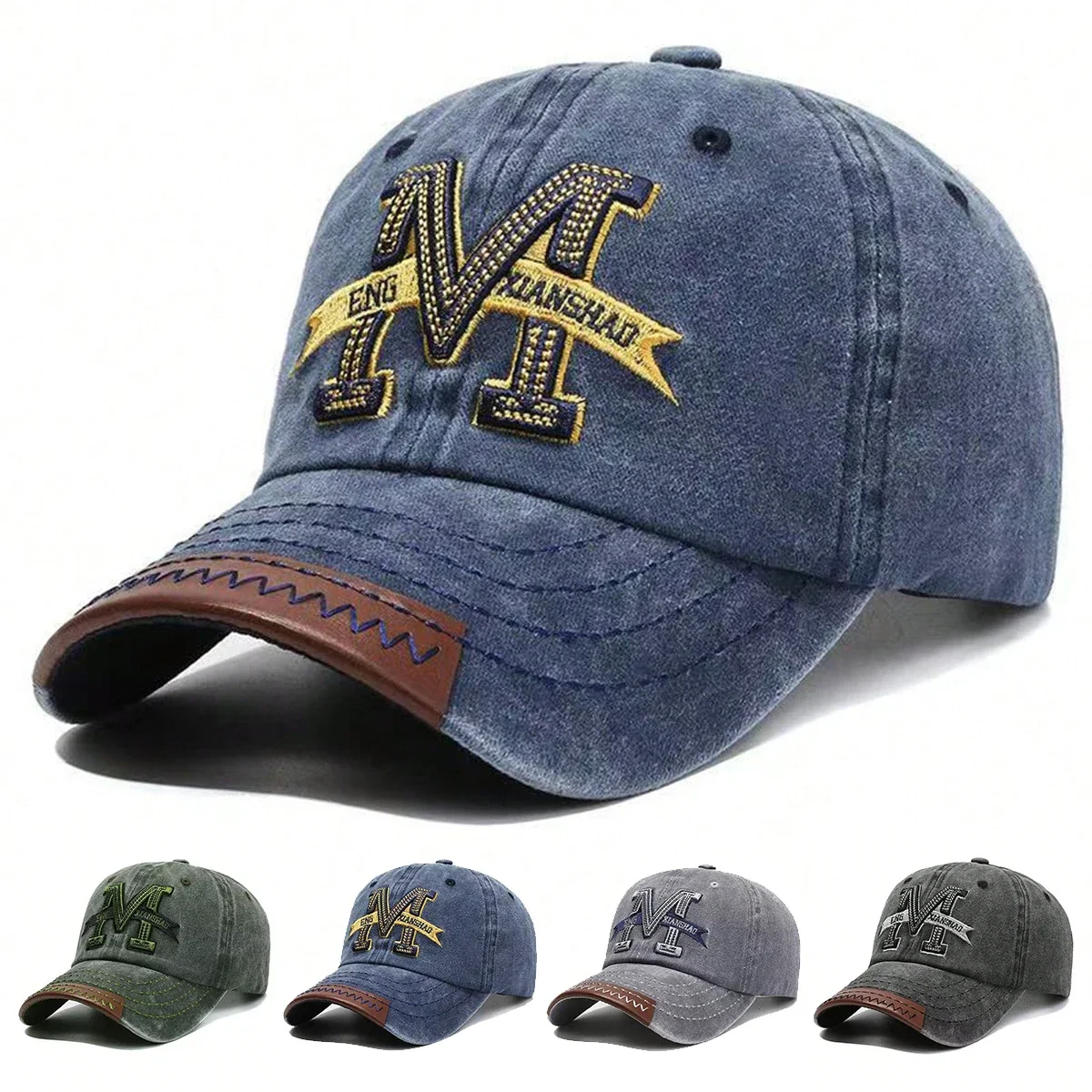 Unisex Baseballkappen mit M-Buchstaben-Stickerei, verstellbare Freizeitmützen für Frühling und Herbst, Outdoor-Vaterhüte, Sonnenschutzhüte