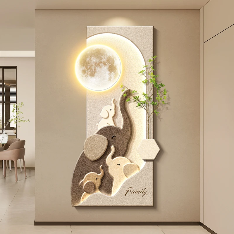 

Modern simple hallway decorative painting LED light corridor hanging painting light luxury creative elephant mural