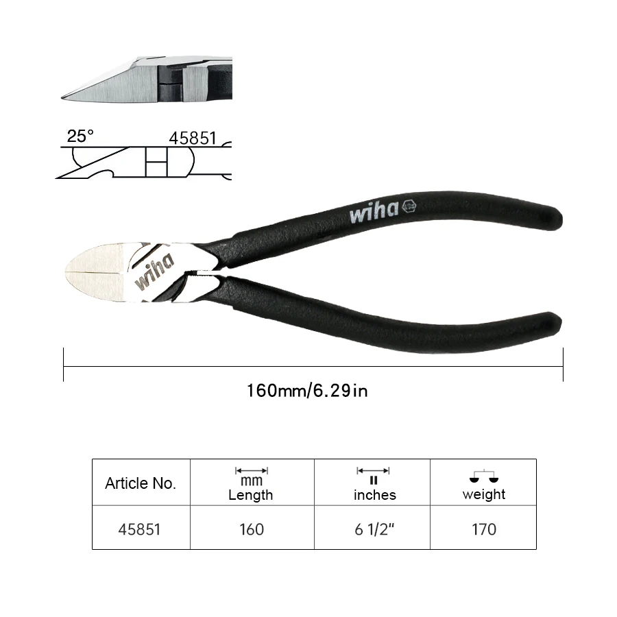 WIHA Black Forest Plastic Plier Cr-v Mini Secure Electronic Side Cutter Cable Nipper Model DIY Repair Tool 45851