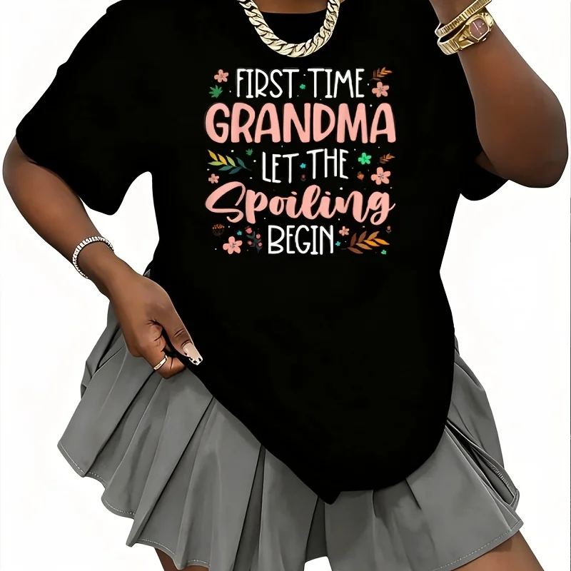 First Time Grandma Let the Spoiling Women's 100% Cotton T-Shirt Fun Print Short Sleeve Top Casual Round Neck Tee S-5Xl