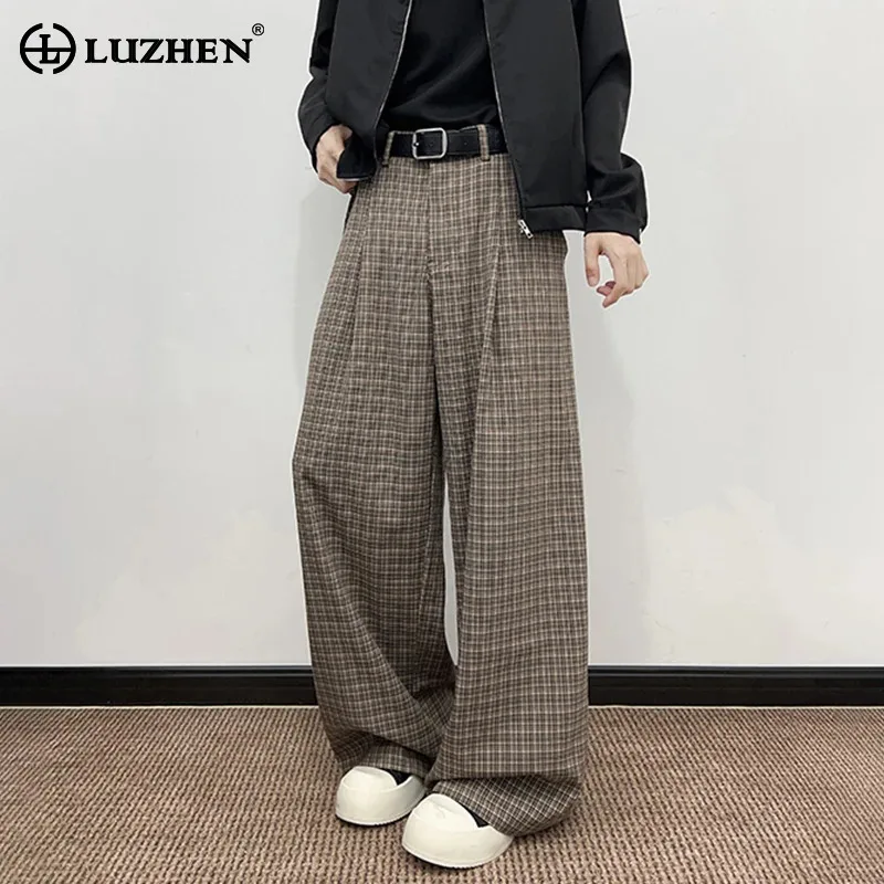 

LUZHEN Fashion Korean Checked Printed Straight Trousers 2025 Autumn Original Elegant Handsome Casual Pants Male Clothes JY4250