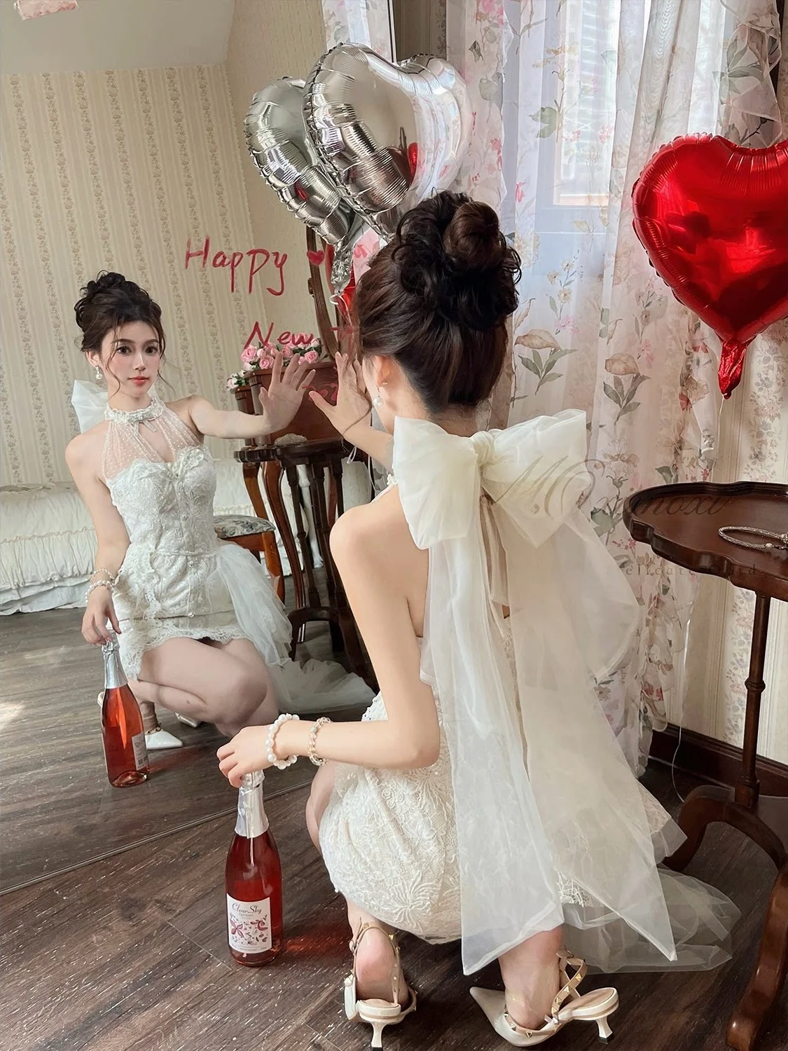 Popular Style Return of Miss Lace Mesh Skirt Slimming Waistline Ball Gown Dress Date Night Outfit Elegant Ladylike Ball Gown