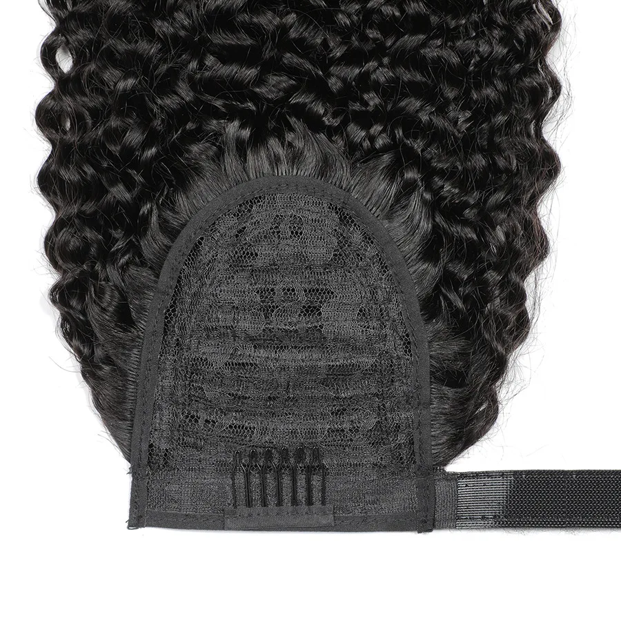 킨키 컬리 랩 포니테일 아프로 여성용 100% 인간 헤어 포니테일 클립인 26인치 긴 머리 염색 가능