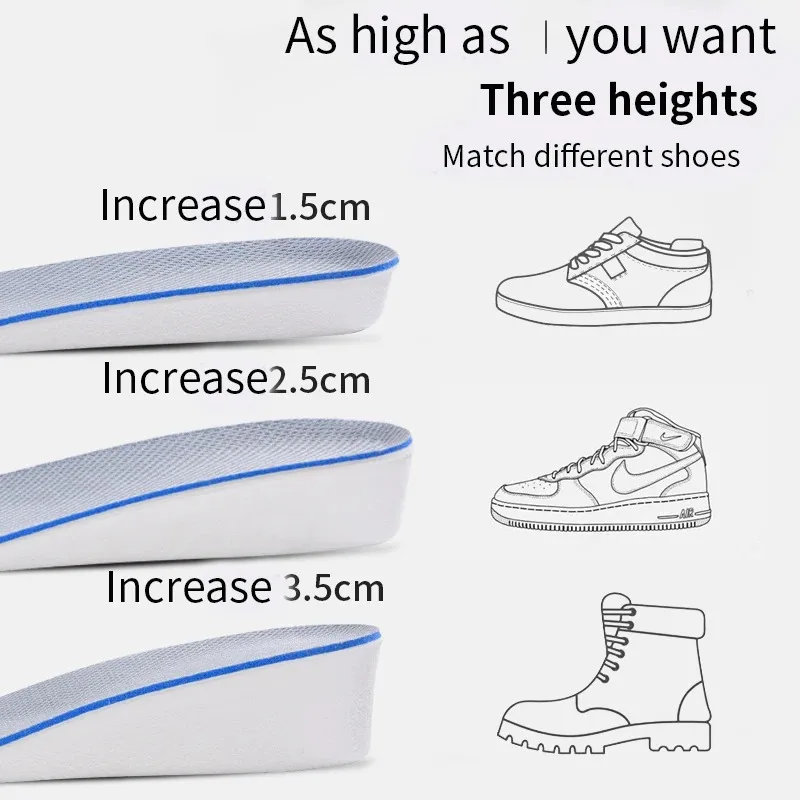 Invisible Height Boost Heel Lift Insoles 1 Pair Breathable Comfortable Orthopedic Foot Care Shoe Inserts for Men Women