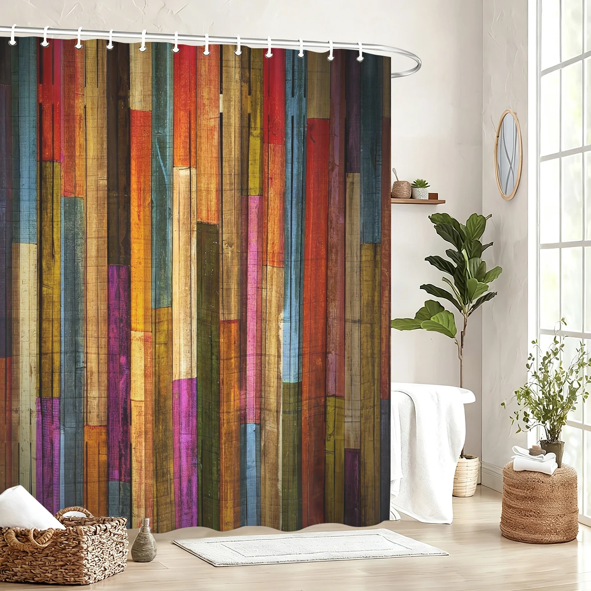 

Vintage Western Style Polyester Shower Curtain - Rustic Themed Bathroom Decor with Cowboy & Wooden Scene Prints