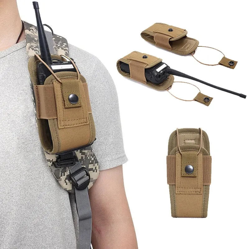 Taktis Walkie Talkie Pouch 600D Oxford Khaki Molle Radio kantong portabel luar ruangan berburu olahraga pemegang telepon Interphone sarung