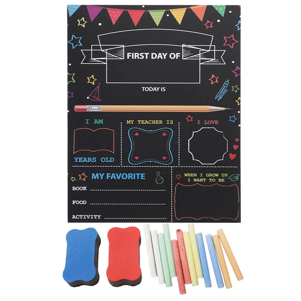 1Set Double-Sided Blackboard Hanging School Sign Small Lightweight Chalkboard for First Day Kindergarten Preschool Classroom