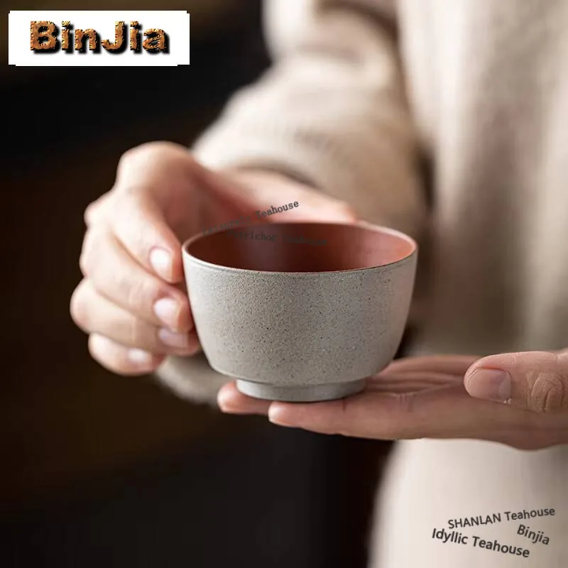 100ml Handmade Gray Coarse Pottery Tea Cup Creative Sand Handheld Chazhan Personal Master Cup Coffee Mug Tea Bowl Kung Fu Teaset