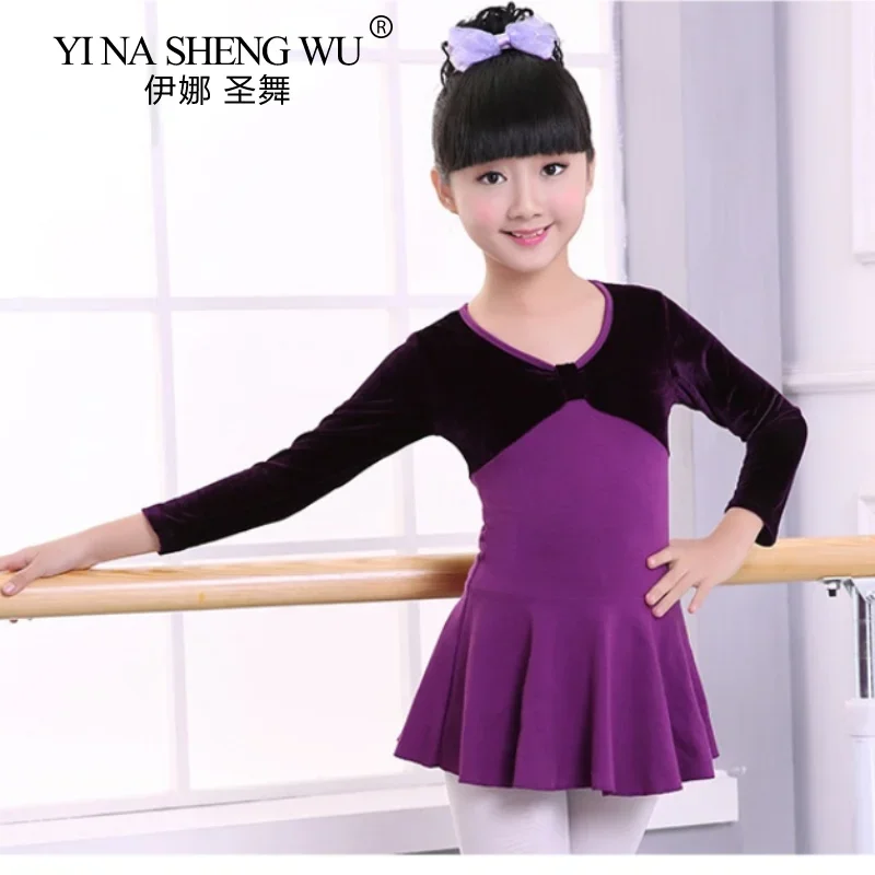 Robe de Ballet justaucorps de gymnastique pour filles enfants à manches longues vêtements de danse de Ballet robes violettes enfants justaucorps de danse à nœud papillon pour fille