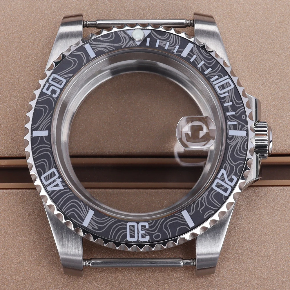 

40mm Silvery Watch Case Screw in Crown Ceramic Bezel Sapphire For Yacht NH35 NH36 NH38 NH34 Miyota 8215 ETA 2824 Seiko Mod Parts