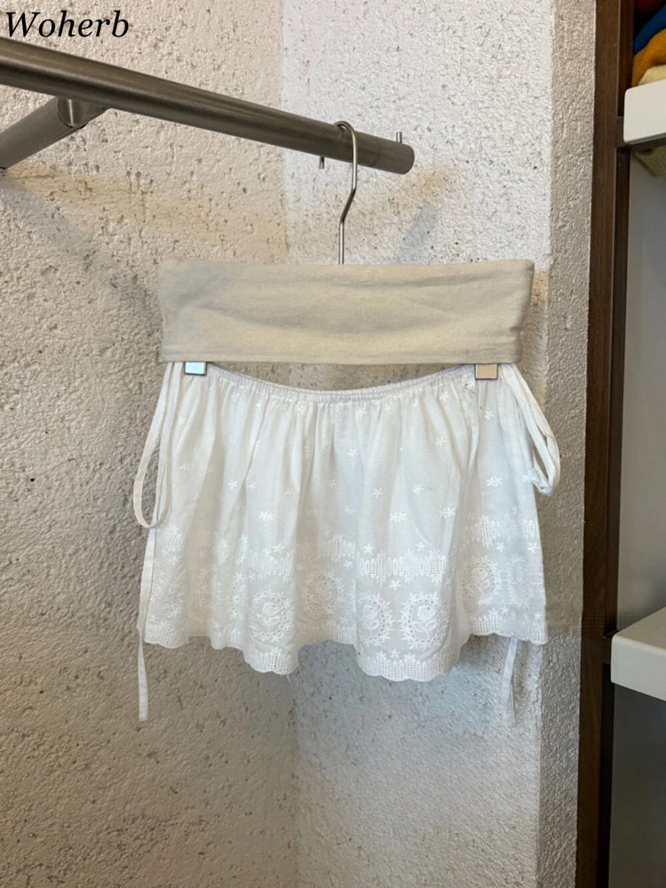 

Y2k Flower Embroidery Skirts for Women 2025 Faldas Mujer De Moda High Waist Bandage Jupe Fashion Preppy Style Pleated Mini Skirt