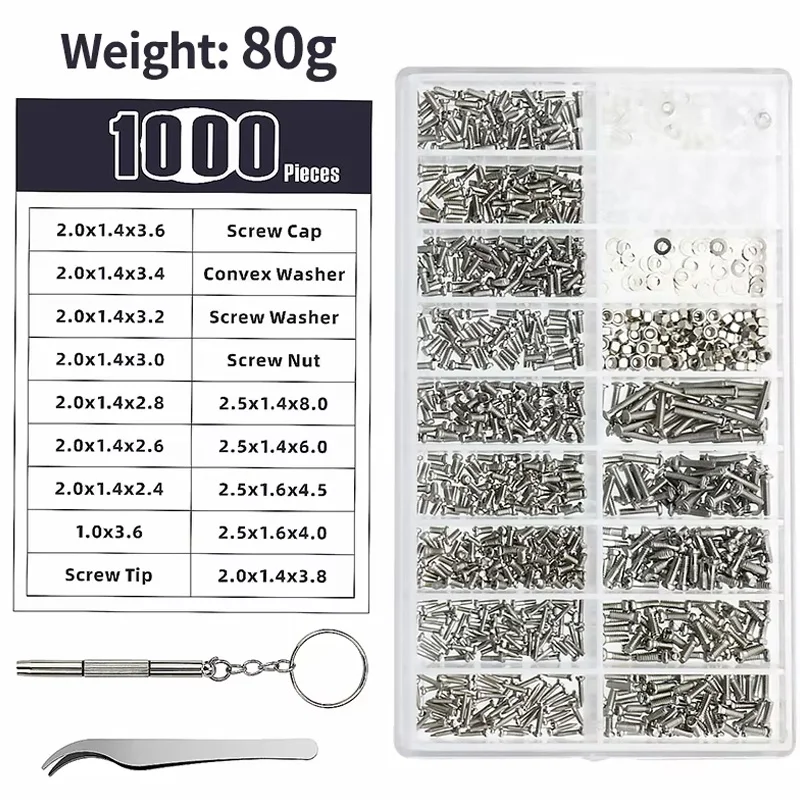 

1000pcs/box temples, nose pads, Phillips screws, kits, home repair box, combo sets, clocks ,Glasses Repair Screw and accessories