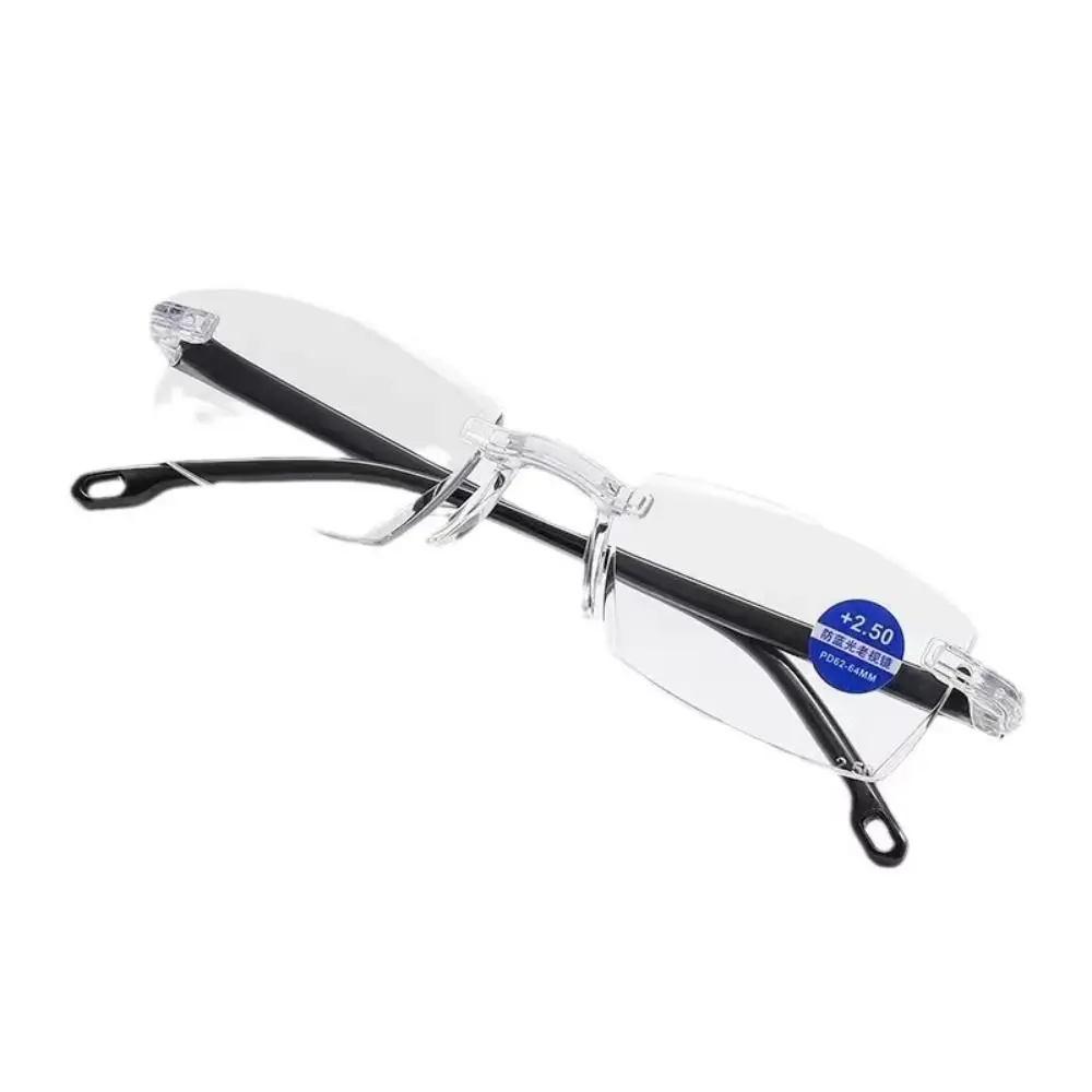 بدون إطار طول النظر الشيخوخي النظارات إطار مربع النظارات البصرية الرجال نظارات للقراءة خفيفة مشهد عدسة الطاقة + 100 إلى + 400