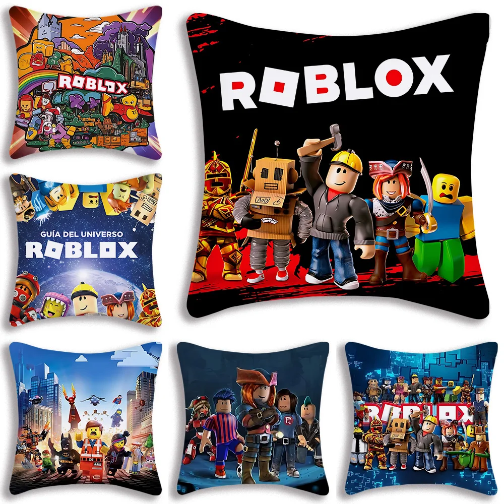 Hot DIY Games R-Robloxs Pillow Covers Cartoon Sofa Decorative Home Double-sided Printing Short Plush Cute Cushion Cover