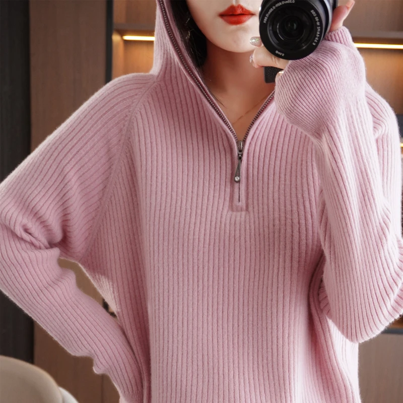 2024 Autumn/Winter Women\'s Cashmere Sweater Hoodie Pullover Bottom Thickened Cashmere Sweater Thickened Sweater Women\'s Top