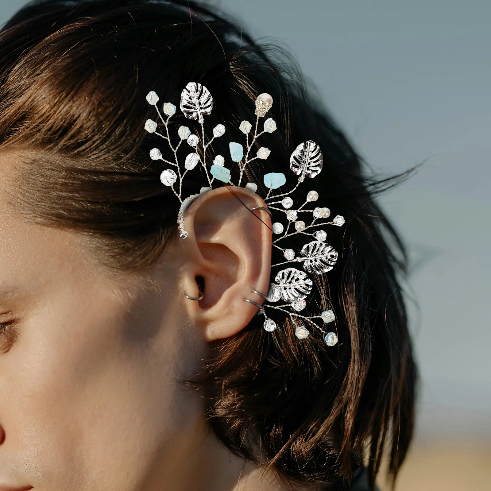 

Crystal Leaf Ear Cuffs Women Dainty Earrings Handmade Jewelry Lightweight Luxury Accessories Safe Comfortable Wear Ear for Women