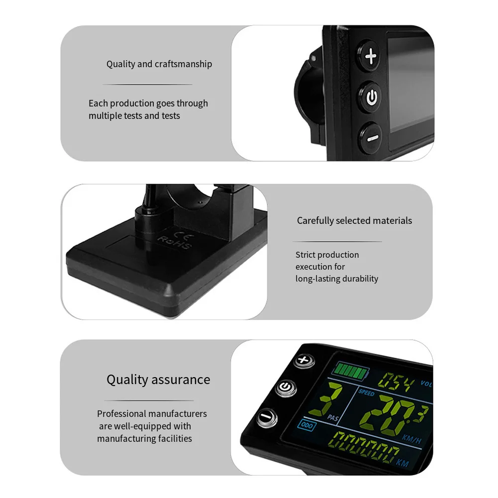 24V 36V 48V Electric Bicycle LCD Display S866 with Waterproof 5 Pin Connector Showing Speed Battery Level and Mileage