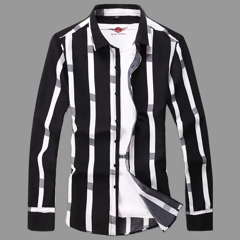 Fashion Men Long Sleeve Stripe Shirts Spring Autumn New Korean Clothing Streetwear Lapel Male Business Casual Cotton Social Tops