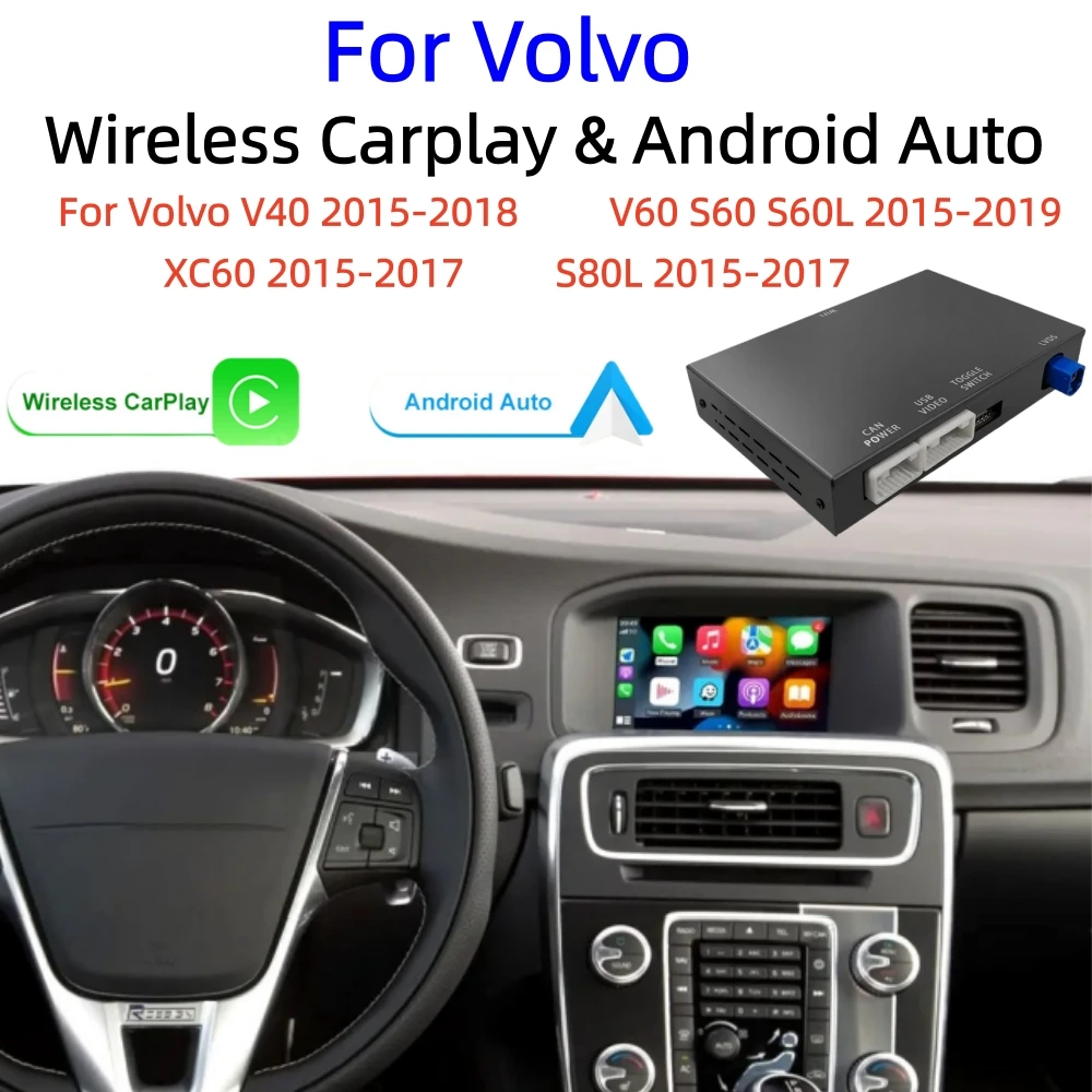 Kit de actualización inalámbrico CarPlay Android Auto con decodificador para Volvo V40 V60 S60 XC60 V70 XC70 con pantalla de 7 pulgadas y audio BT