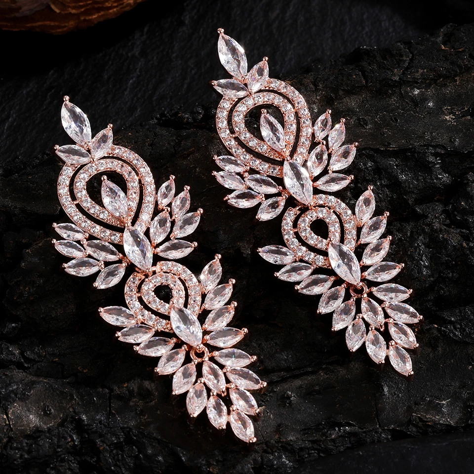 ZAKOL Luxuriöse Blattförmige Marquise Zirkon Lange Tropfen-Ohrringe Glänzende Zirkonia Brautschmuck Damen Hochzeit Party Schmuck Accessoires – Detail 3